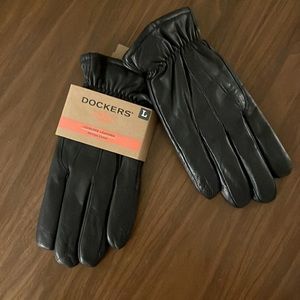 Dockers Men Black Leather Sherpa Lined Gloves - Brand New